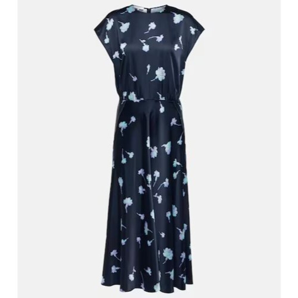 VINCE Sea Carnation Cap Sleeve Midi Dress Wedding Guest Floral Satin Women Sz 8